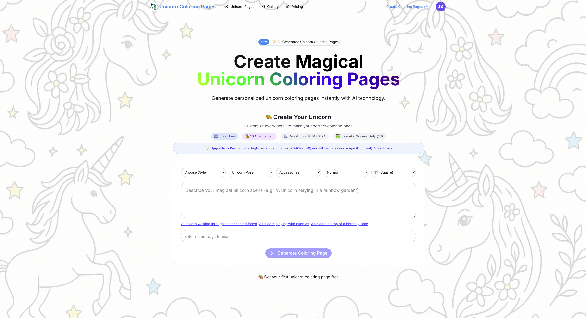 Unicorn Coloring Pages